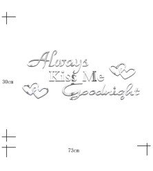 Creatick Studio Always Kiss Me Goodnight English Letters Hearts Acrylic Mirror Effect Wall Stickers Bedroom Living Room Decorative Decals Removable Home Decoration Creative Design Wall Decor