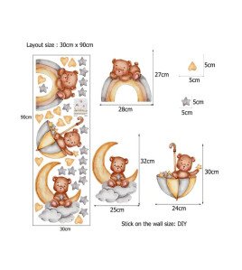 Rainbow Teddy Bear 3d Wall Stickers – Magical Baby Room Decor