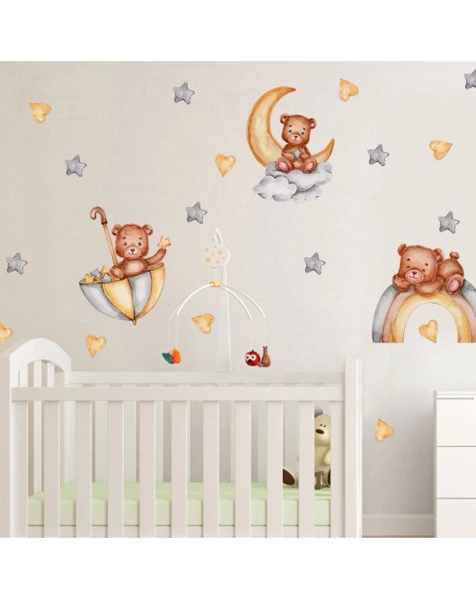 Rainbow Teddy Bear 3d Wall Stickers – Magical Baby Room Decor