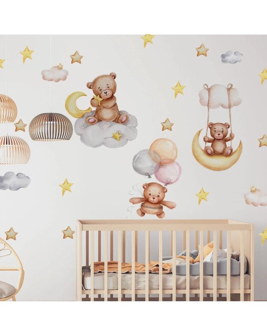 3d Teddy Bear & Balloons Wall Stickers – Removable Kids Room Decor