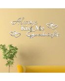 Creatick Studio Always Kiss Me Goodnight English Letters Hearts Acrylic Mirror Effect Wall Stickers Bedroom Living Room Decorative Decals Removable Home Decoration Creative Design Wall Decor