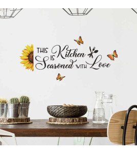 Removable Sunflower With Butterfly Quote Decorative Self-adhesive Wall Sticker For Kitchen