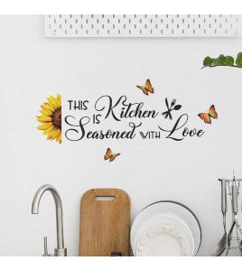 Removable Sunflower With Butterfly Quote Decorative Self-adhesive Wall Sticker For Kitchen