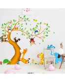 Kids Room Cartoon Animals Tree Removable 3d Stickers Wall Decoration