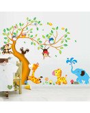 Kids Room Cartoon Animals Tree Removable 3d Stickers Wall Decoration