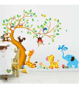 Kids Room Cartoon Animals Tree Removable 3d Stickers Wall Decoration