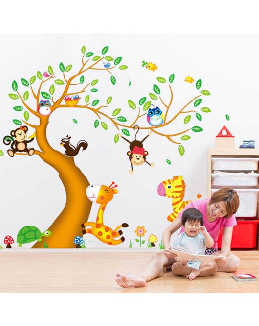 Kids Room Cartoon Animals Tree Removable 3d Stickers Wall Decoration