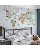 Kids Room Decoration Self-adhesive Cartoon Animal 3d World Map Wall Stickers