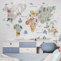Kids Room Decoration Self-adhesive Cartoon Animal 3d World Map Wall Stickers