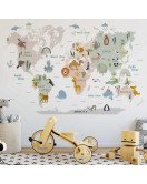 Kids Room Decoration Self-adhesive Cartoon Animal 3d World Map Wall Stickers