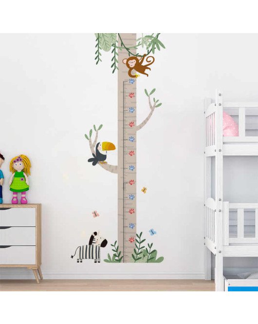 Removable Cartoon Animal Tree Height Measure Wall Sticker For Kids