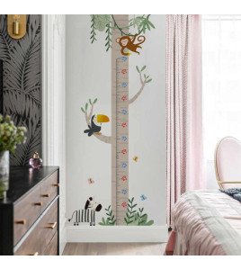 Removable Cartoon Animal Tree Height Measure Wall Sticker For Kids