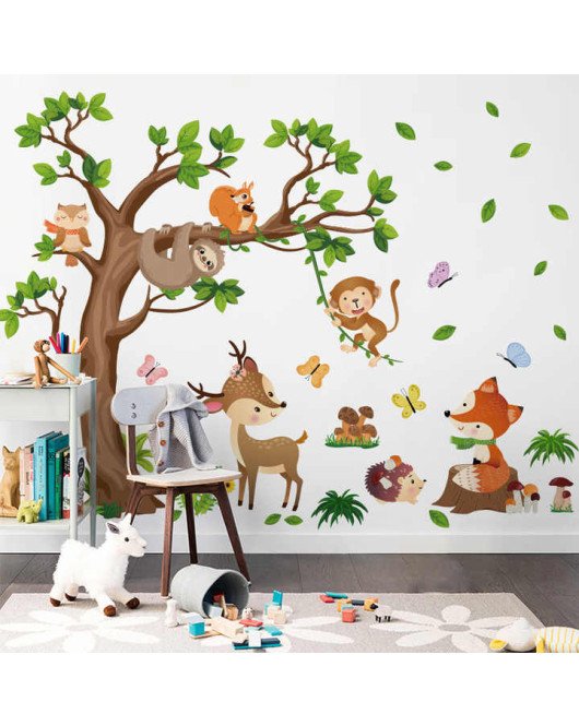 Removable Nursery School Jungle Animal Tree Kids Wall Stickers