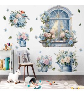 Living Room Decoration Self Adhesive 3d False Window Green Plant Wall Sticker