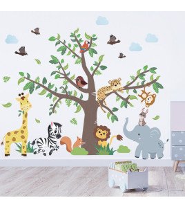 Removable Cartoon Jungle Animal Tree Kindergarten Children's Wall Sticker - Model Ch39174