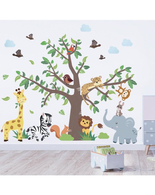 Removable Cartoon Jungle Animal Tree Kindergarten Children's Wall Sticker - Model Ch39174