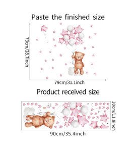 Cartoon Bear With Star Baby Room Decorative Self-Adhesive Waterproof Wall Stickers