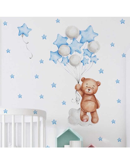 Kids Room Cute Bear With Star Wall Sticker 3D House Decoration Other Wallpaper