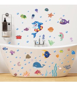 Home Decoration Self-adhesive Underwater Shark Whale Kids Bathroom Wall Stickers - Model Dz008