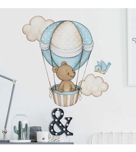 Kids Room Decoration Cartoon Bear With Hot Air Balloon Wall Sticker