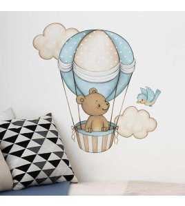 Kids Room Decoration Cartoon Bear With Hot Air Balloon Wall Sticker