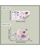 Purple Moon Girl With Flying Butterfly Self-adhesive Vinyl Kids Bedroom Wall Stickers For Girls - Model Fun-b138