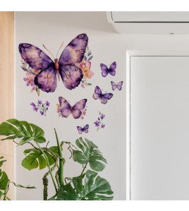 Design 3d Purple Butterfly Flower Self-adhesive Waterproof Bedroom Living Room Wall Stickers Home Decoration - Model Fun-b162