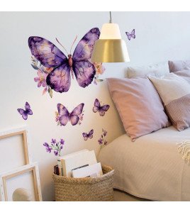 Design 3d Purple Butterfly Flower Self-adhesive Waterproof Bedroom Living Room Wall Stickers Home Decoration - Model Fun-b162