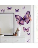 Design 3d Purple Butterfly Flower Self-adhesive Waterproof Bedroom Living Room Wall Stickers Home Decoration - Model Fun-b162