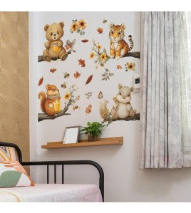 Cartoon Cute Animals Flower Butterfly Self-adhesive Vinyl Waterproof Kids' Room Door Decorative Wall Stickers - Model Fun-b194