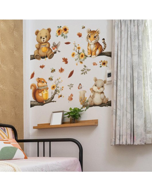 Cartoon Cute Animals Flower Butterfly Self-adhesive Vinyl Waterproof Kids' Room Door Decorative Wall Stickers - Model Fun-b194