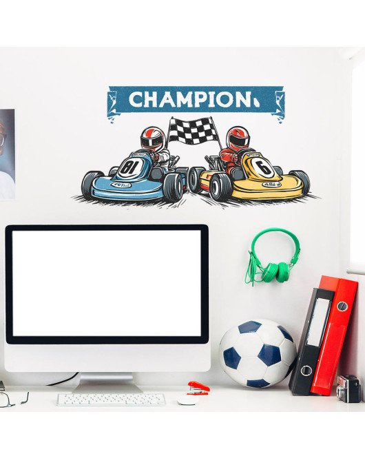 Cool Cartoon Character Racing Cars Removable Waterproof Wall Stickers For Bedroom - Model Fun-b227