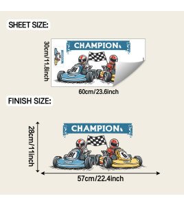 Cool Cartoon Character Racing Cars Removable Waterproof Wall Stickers For Bedroom - Model Fun-b227