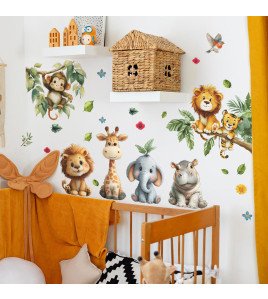 2pcs Cute Cartoon Animals Self-adhesive Vinyl Waterproof Bedroom Decorative Wall Stickers For Kids - Model Fun-b230