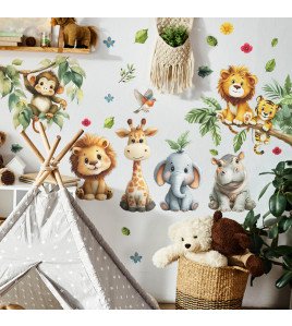 2pcs Cute Cartoon Animals Self-adhesive Vinyl Waterproof Bedroom Decorative Wall Stickers For Kids - Model Fun-b230