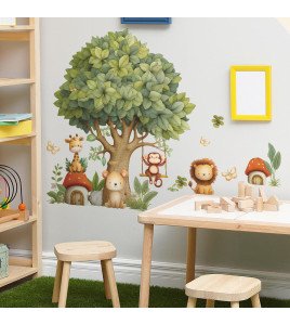 Cartoon Tree Animals Removable Vinyl Waterproof Classroom Kids' Room Decorative Wall Stickers - Model Fun-c133