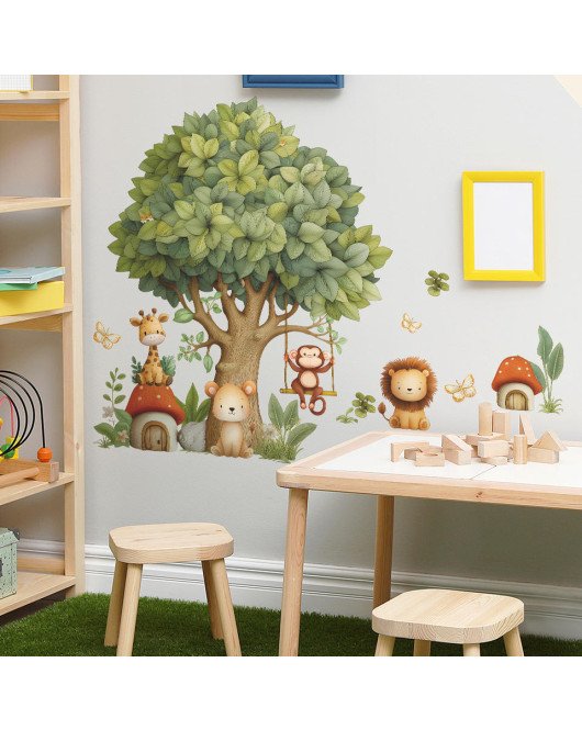 Cartoon Tree Animals Removable Vinyl Waterproof Classroom Kids' Room Decorative Wall Stickers - Model Fun-c133