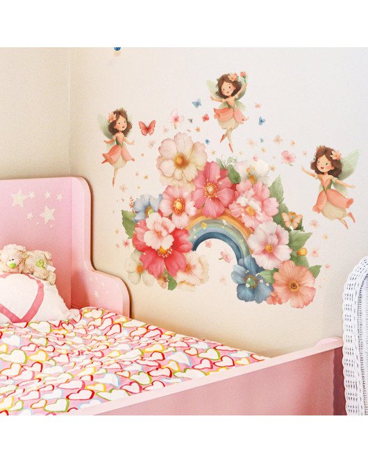 Cartoon Fairy Flower Rainbow Large Size Self-adhesive Girls' Bedroom Living Room Wall Stickers - Model Fun-c149