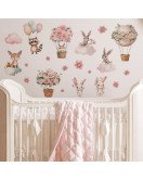 Cartoon Flowers Animals Rabbits Fox Pink Wall Stickers Bedroom Nursery Wall Stickers For Girls - Model Fun-c66