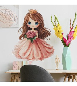 Self-adhesive Lovely Cartoon Pink Princess Vinyl Waterproof Nursery Decor Wall Stickers For Girls - Model Fun-e288