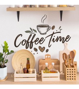 Design 'coffee Time' Coffee Cup Wall Stickers Waterproof Vinyl Kitchen Coffee Shop Wall Stickers - Model Fun-f897