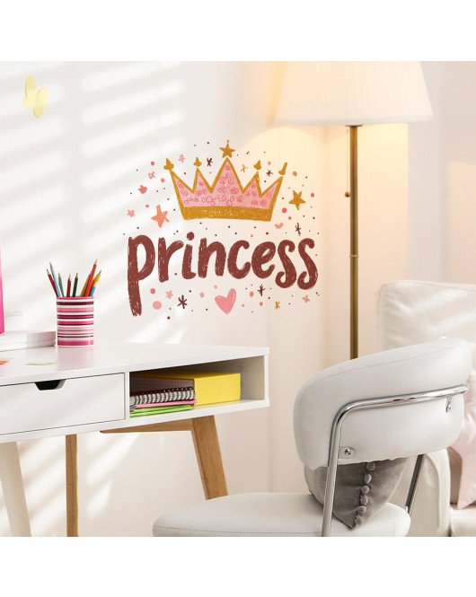 Home Decoration Pink Princess Crown Wall Stickers Self-adhesive Bedroom Wall Stickers For Baby Girl - Model Fun-f940