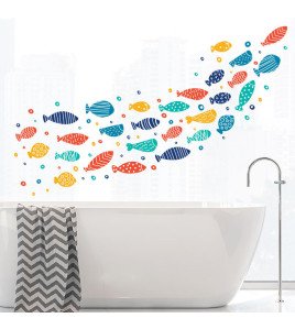 Home Decoration Self-adhesive Cartoon 3d Fish Washroom Wall Stickers Waterproof - Model Fx-d358