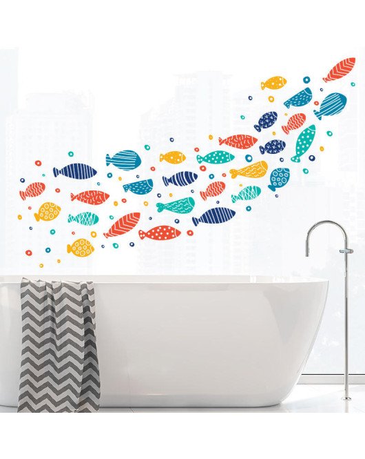 Home Decoration Self-adhesive Cartoon 3d Fish Washroom Wall Stickers Waterproof - Model Fx-d358
