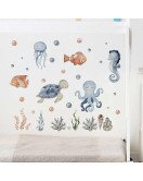 Self Adhesive Bathroom Removable Cartoon Underwater Animal Wall Sticker Baby