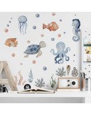 Self Adhesive Bathroom Removable Cartoon Underwater Animal Wall Sticker Baby