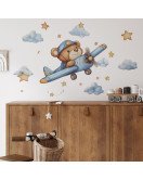 Self-adhesive Cartoon Bear With Airplane Baby Boy Bedroom Wall Sticker - Model Fun-e227