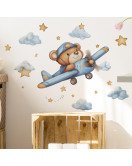 Self-adhesive Cartoon Bear With Airplane Baby Boy Bedroom Wall Sticker - Model Fun-e227