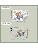 Self-adhesive Cartoon Bear With Airplane Baby Boy Bedroom Wall Sticker - Model Fun-e227