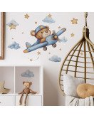 Self-adhesive Cartoon Bear With Airplane Baby Boy Bedroom Wall Sticker - Model Fun-e227